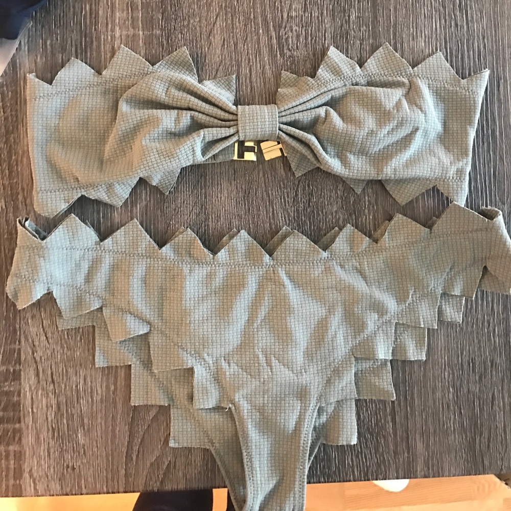 Marysia gray bikini with hand cut zig zag edges