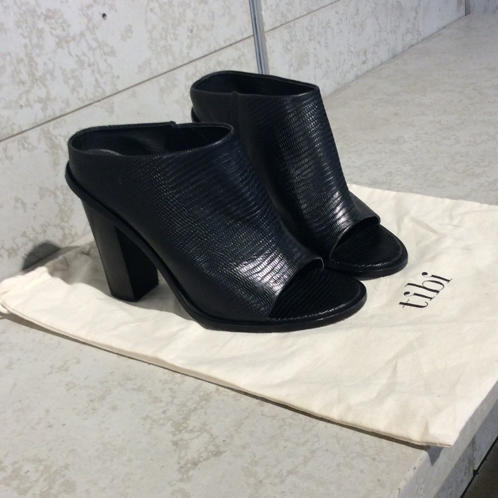 Tibi Leona Black Snakeskin Print Mules - Picture 5 of 5