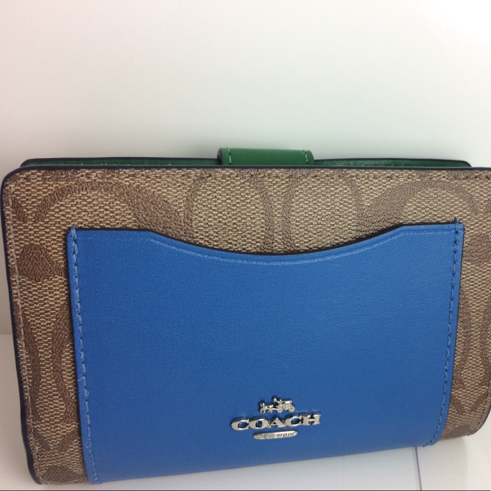 COACH Color block medium corner zip wallet