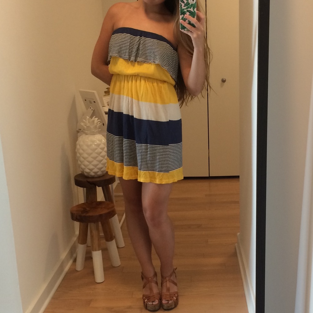 Nordstrom BP Strapless Yellow Striped Sundress