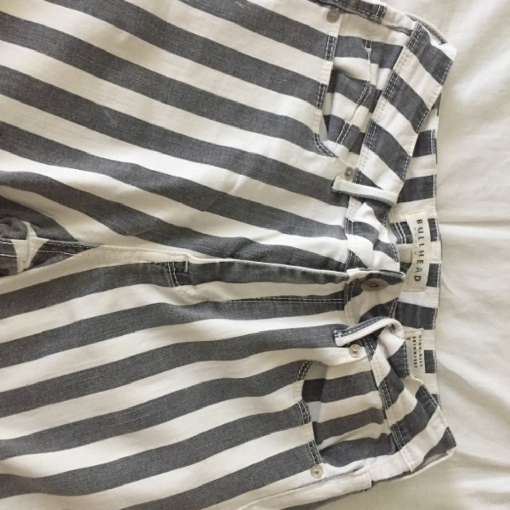 High rise pin stripped denim jeans