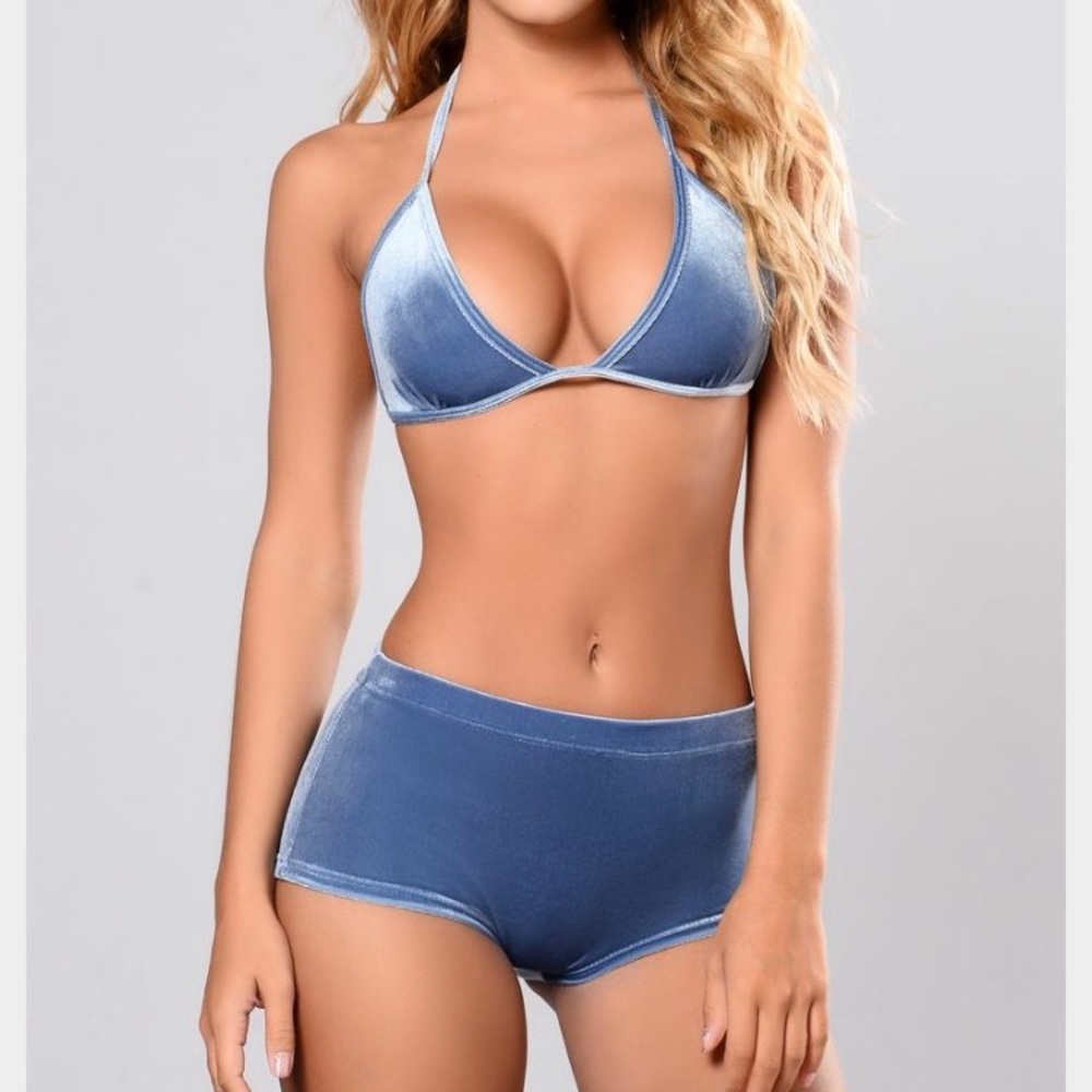 Fashion Nova blue velvet bikini