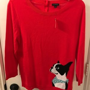 Red Talbots's sweater with Boston terrier NWT