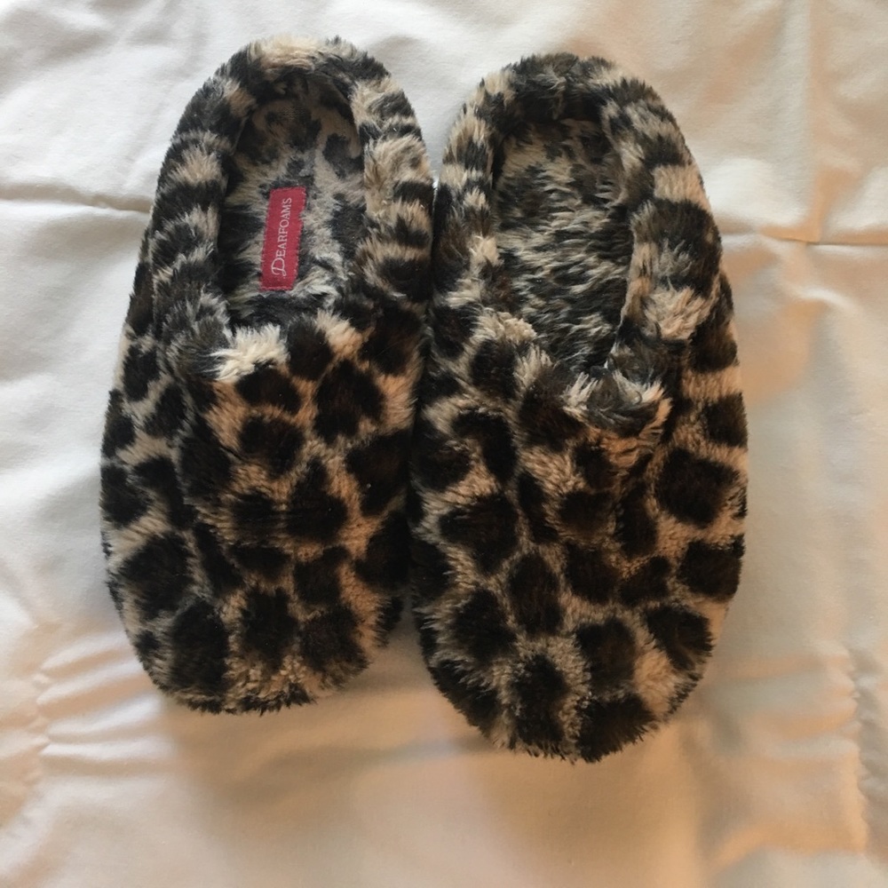 Fuzzy cheetah slippers