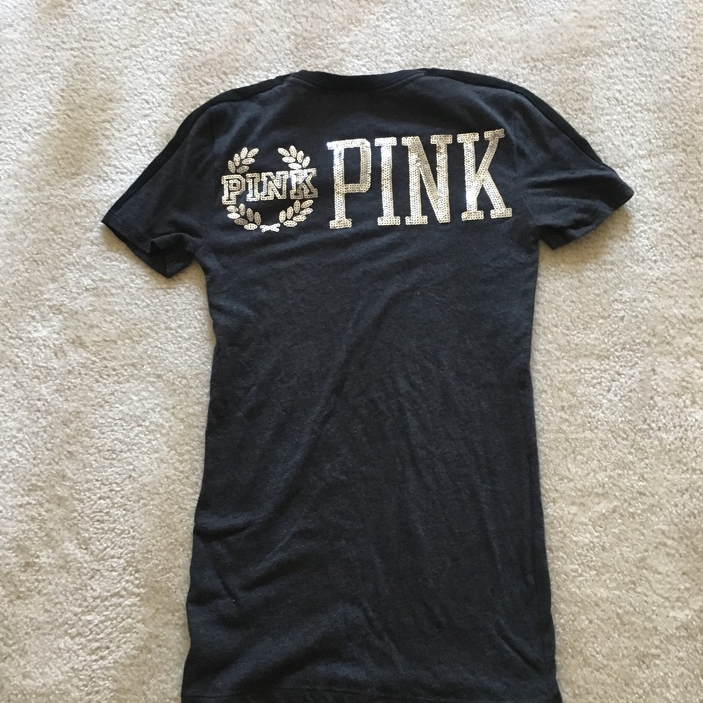 PINK Tee Shirt With Sequin Lettering