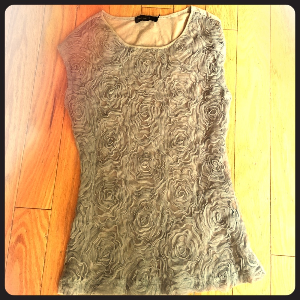 Sleeveless Gray Mesh Rosette Shirt XS