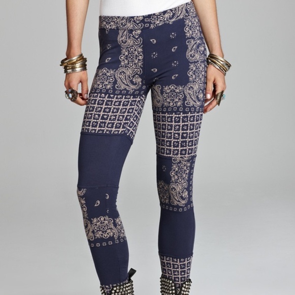 Free People Blue Bandana Leggings