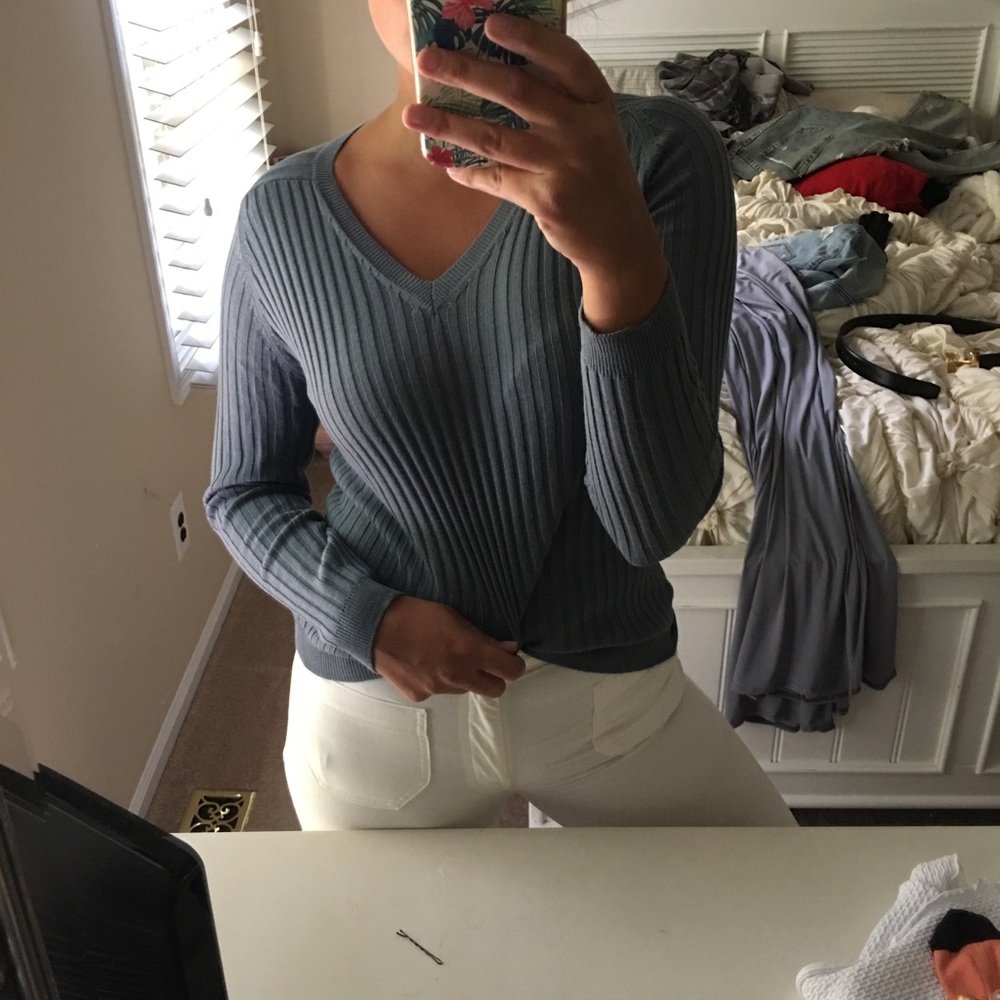 Dusty blue v-neck sweater