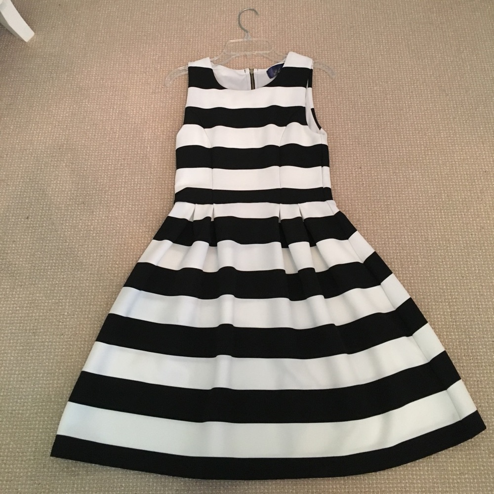 Formal black and white striped dress
