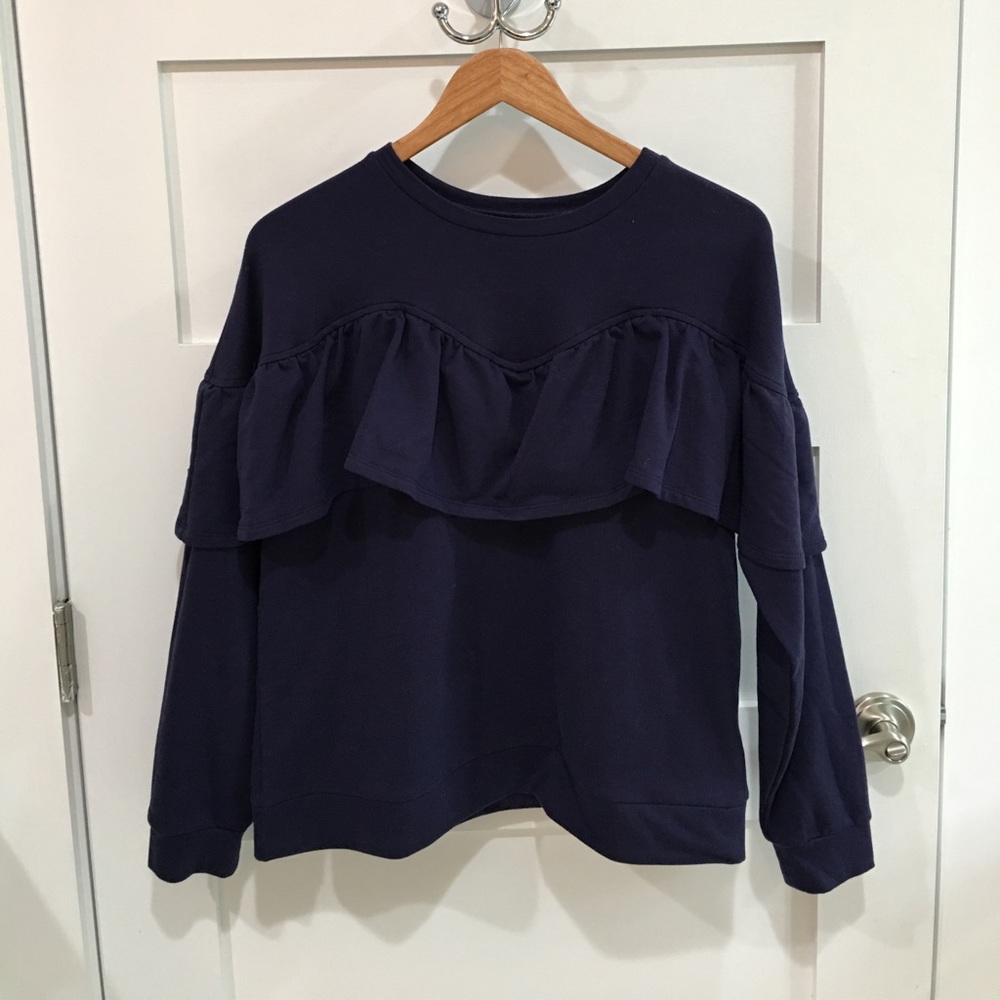Navy ruffle sweatshirt