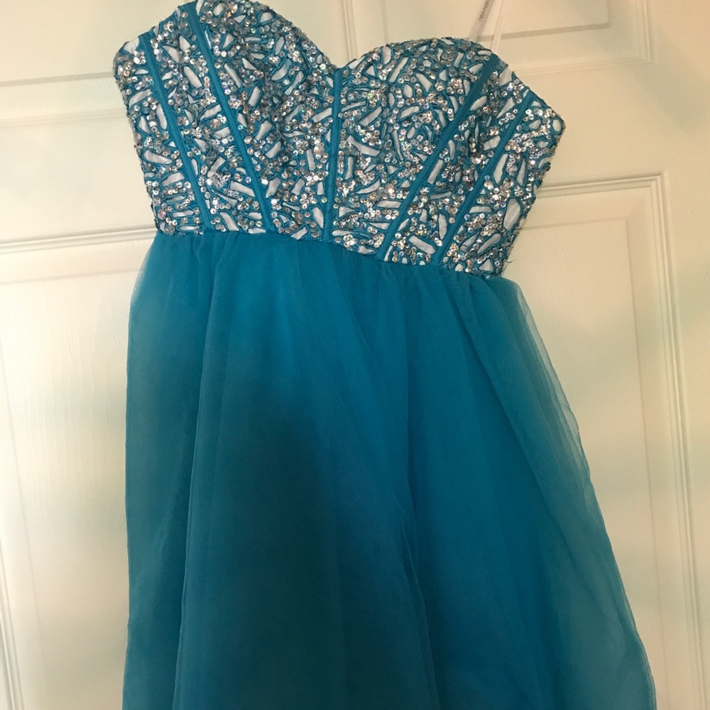 Glitzy Blue Corset Back Homecoming Dress