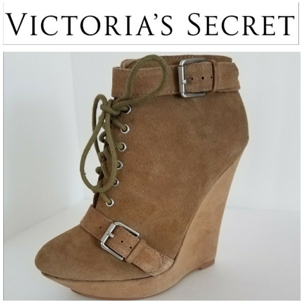 New Suede Camel Ankle Wedge Bootie heel sz7.5