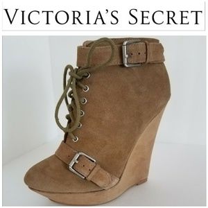 New Suede Camel Ankle Wedge Bootie heel sz7.5
