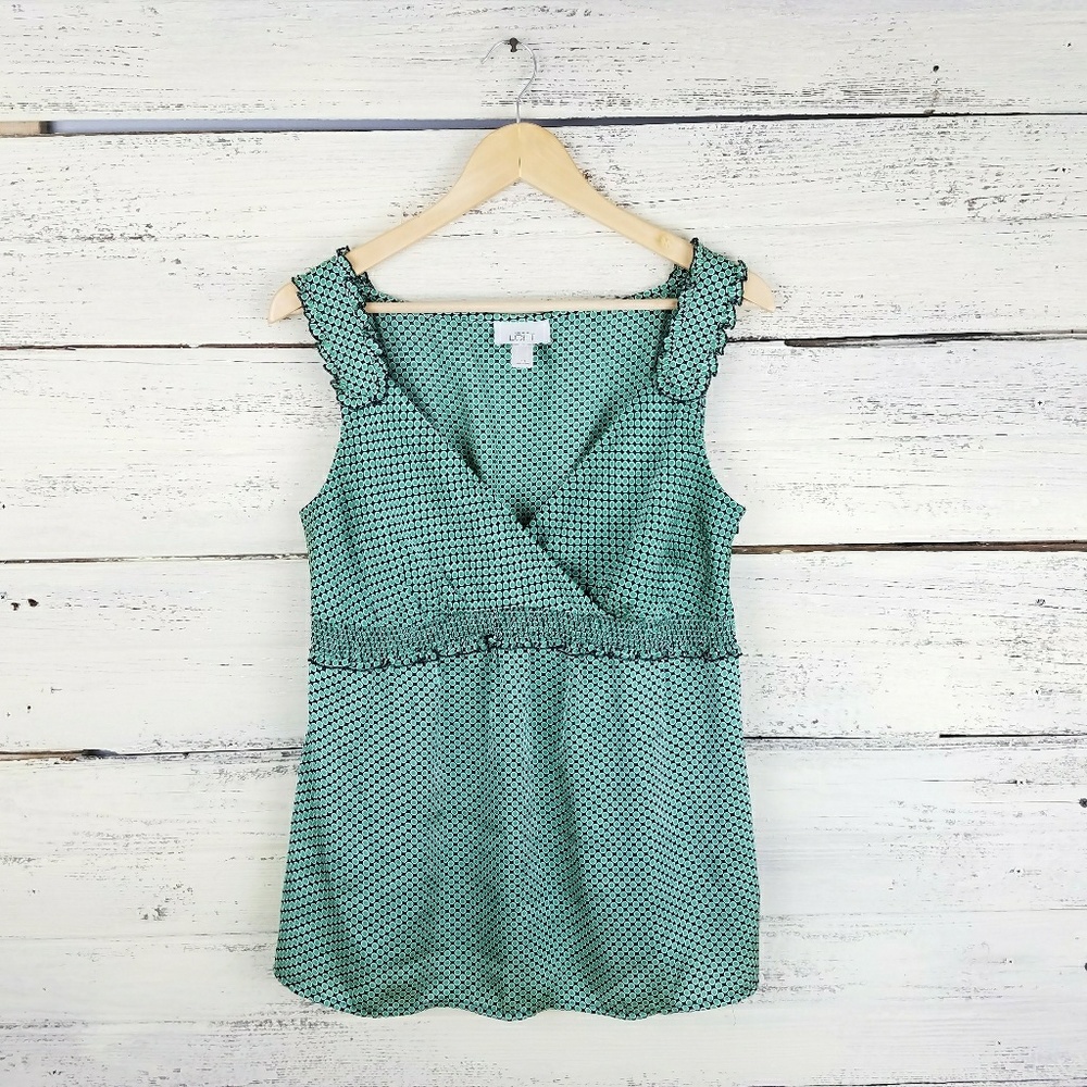 Ann Taylor Loft Green Tank Top Patterened Size 10