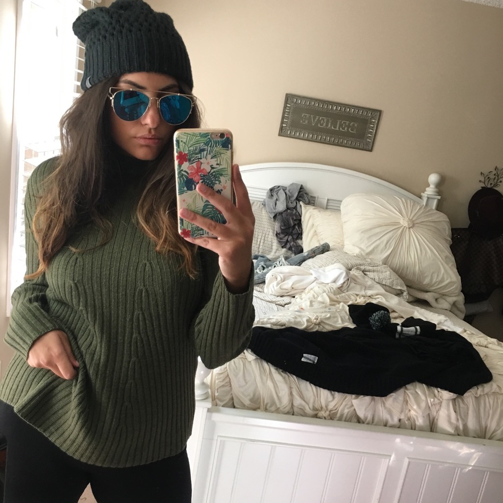 Mock neck olive green sweater