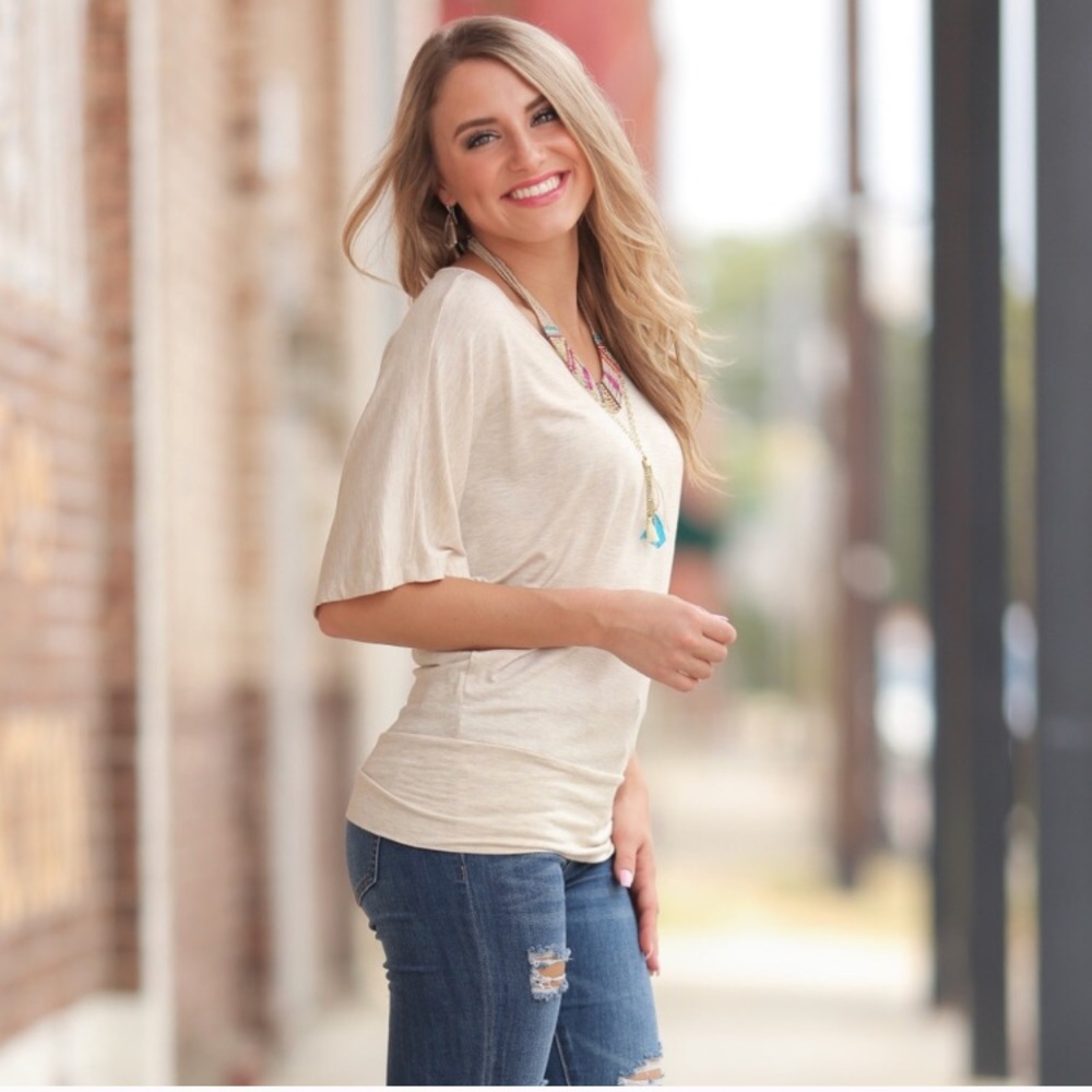 Oatmeal banded dolman tunic