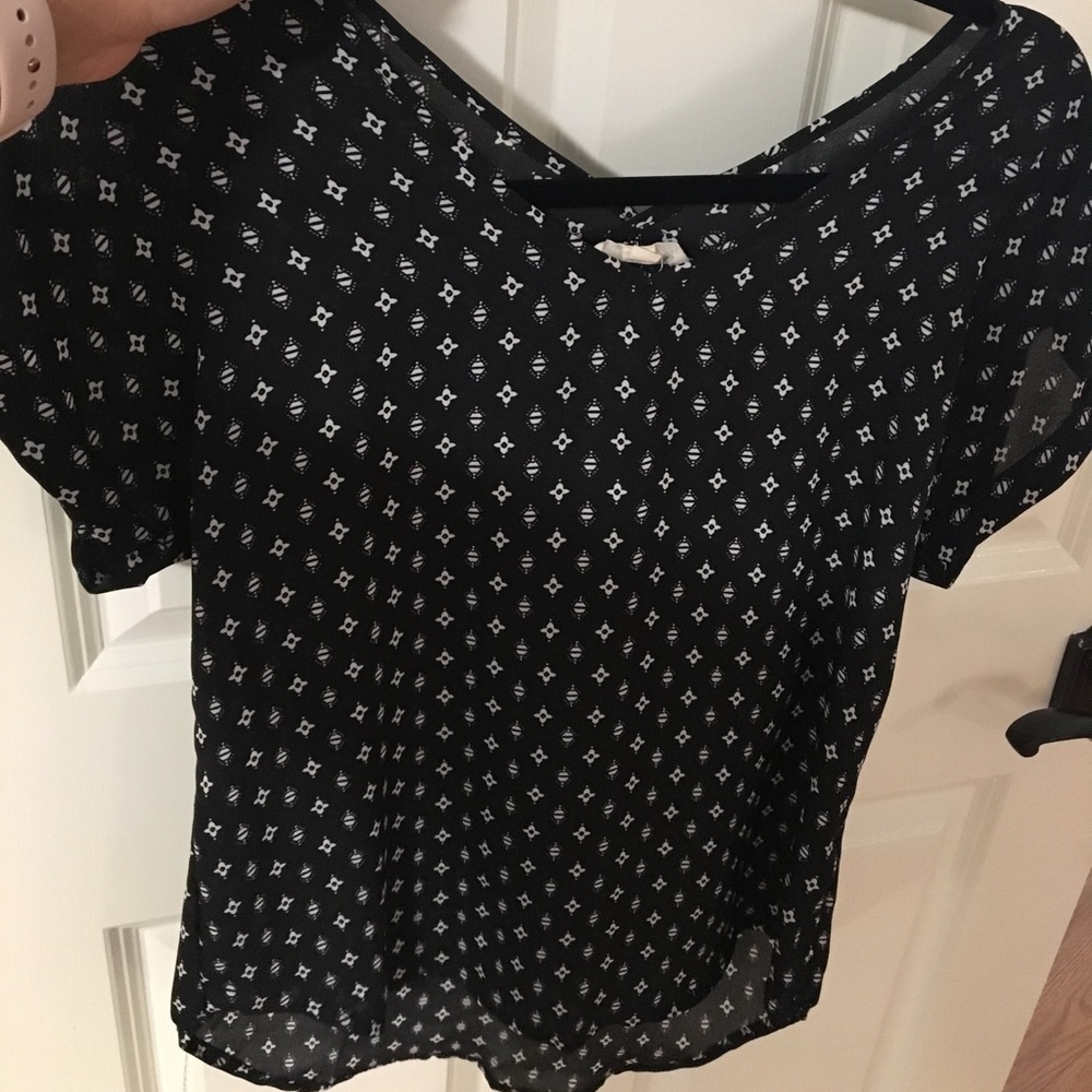 Pink Rose black and white sheer blouse