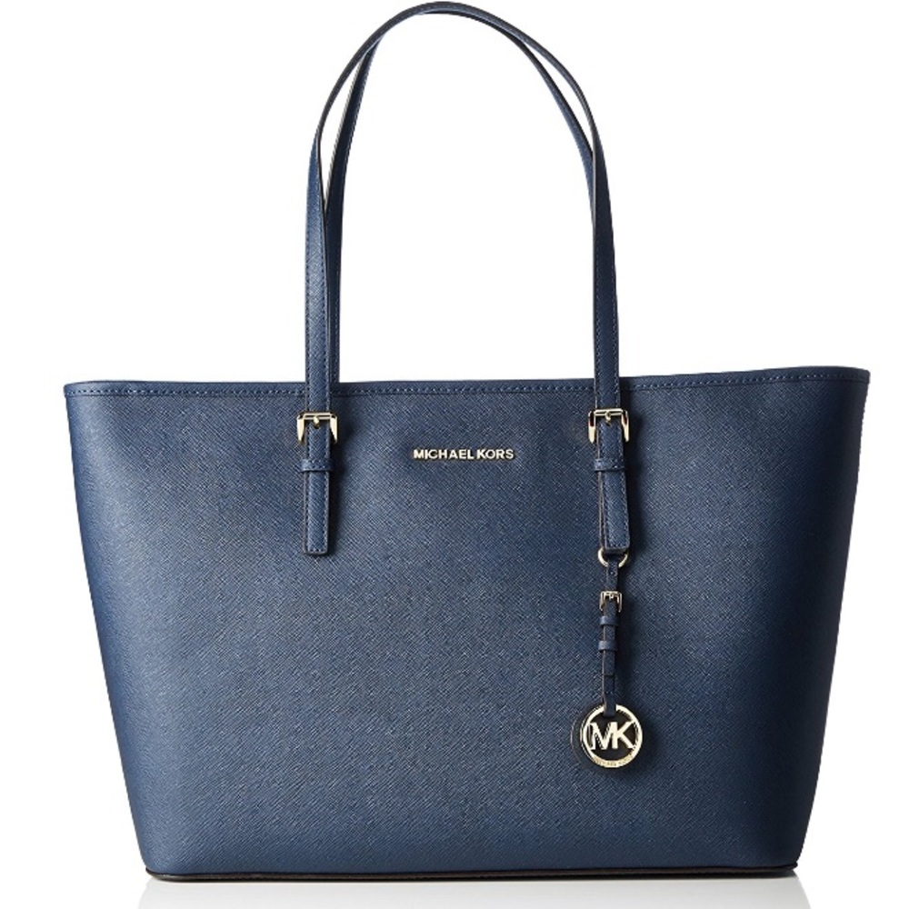 NWT Michael Kors Navy Jet Set Medium Leather Tote