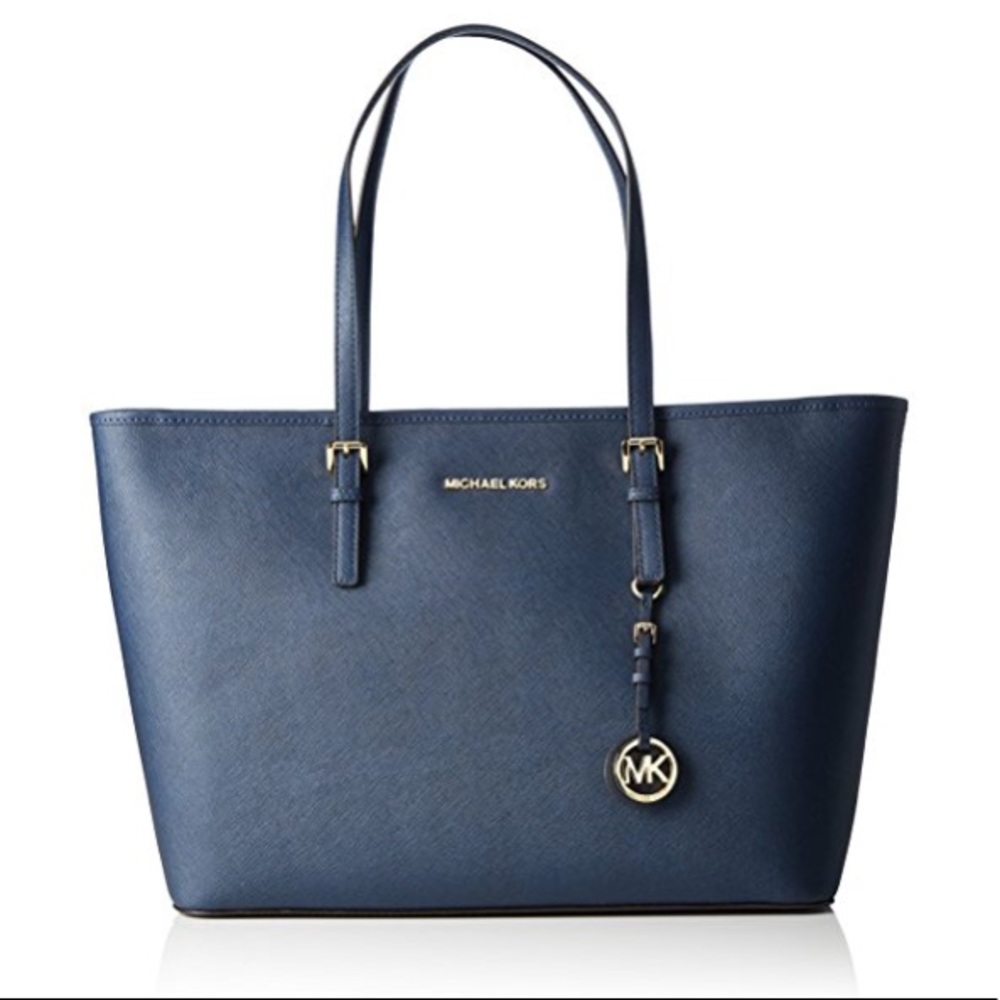 NWT Michael Kors Navy Jet Set Medium Leather Tote - Picture 7 of 7