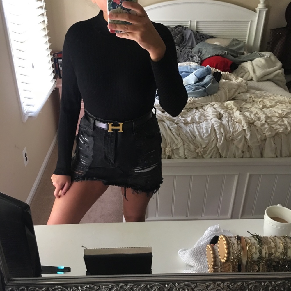 Black mock neck ribbed sweater