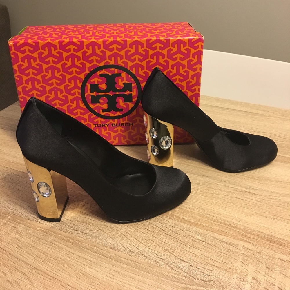 Tory Burch Satin Bejeweled Pumps