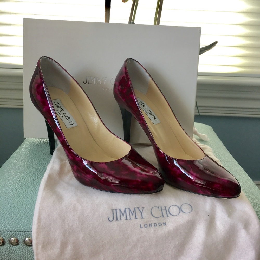 Jimmy Choo Vikki plum patent tortoise shell pump