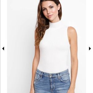 Sleeveless ribbed mock neck sweater