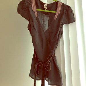 Silky gray wrap blouse