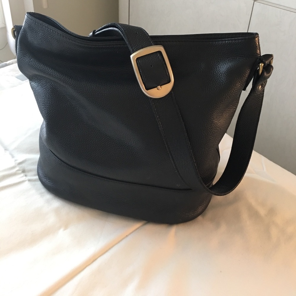 Black leather bucket bag