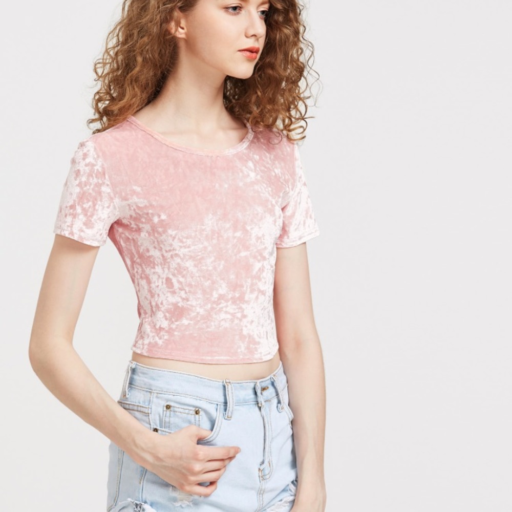 🎉TODAY ONLY SALE🎉Pink Velvet Crop NWOT - Picture 3 of 3