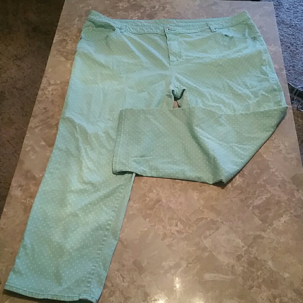 Aqua & white polkadotted denim pants