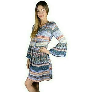 Print  Front Button Boho Dress