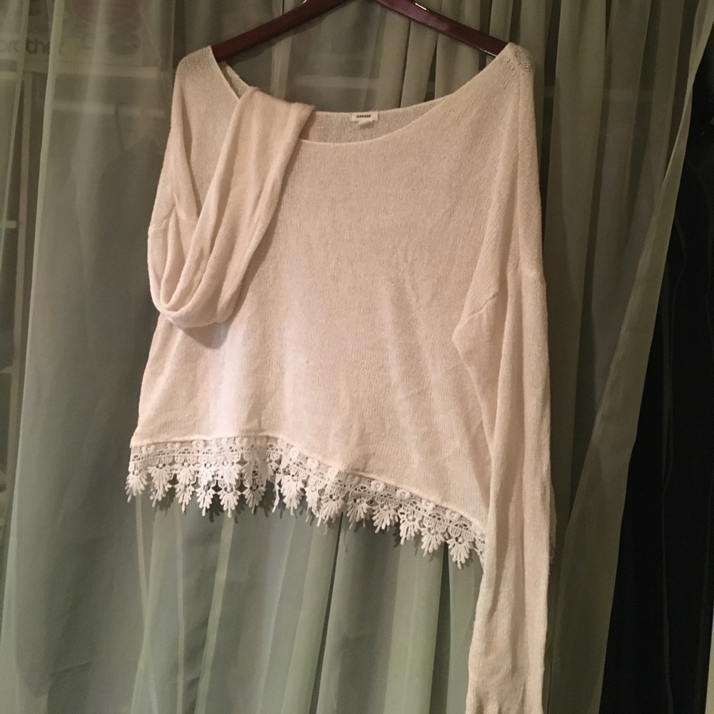 White long sleeve with lace trim size M-L