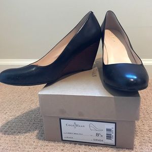 Black Leather Cole Hann Wedges
