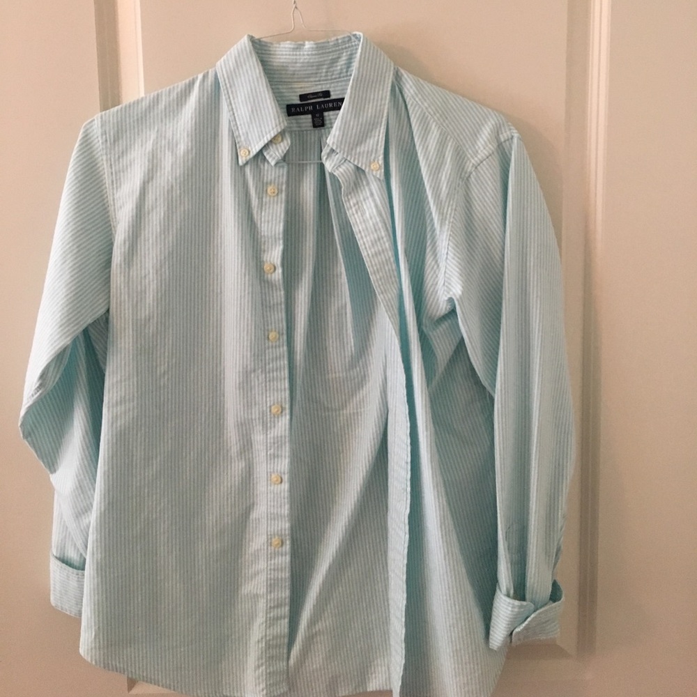 Light blue and white stripes button down