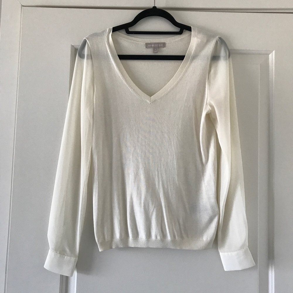Cream Banana Republic Sweater with Sheer Sleeves