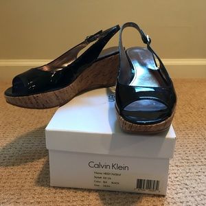 Black Patent Leather Slingback Wedge