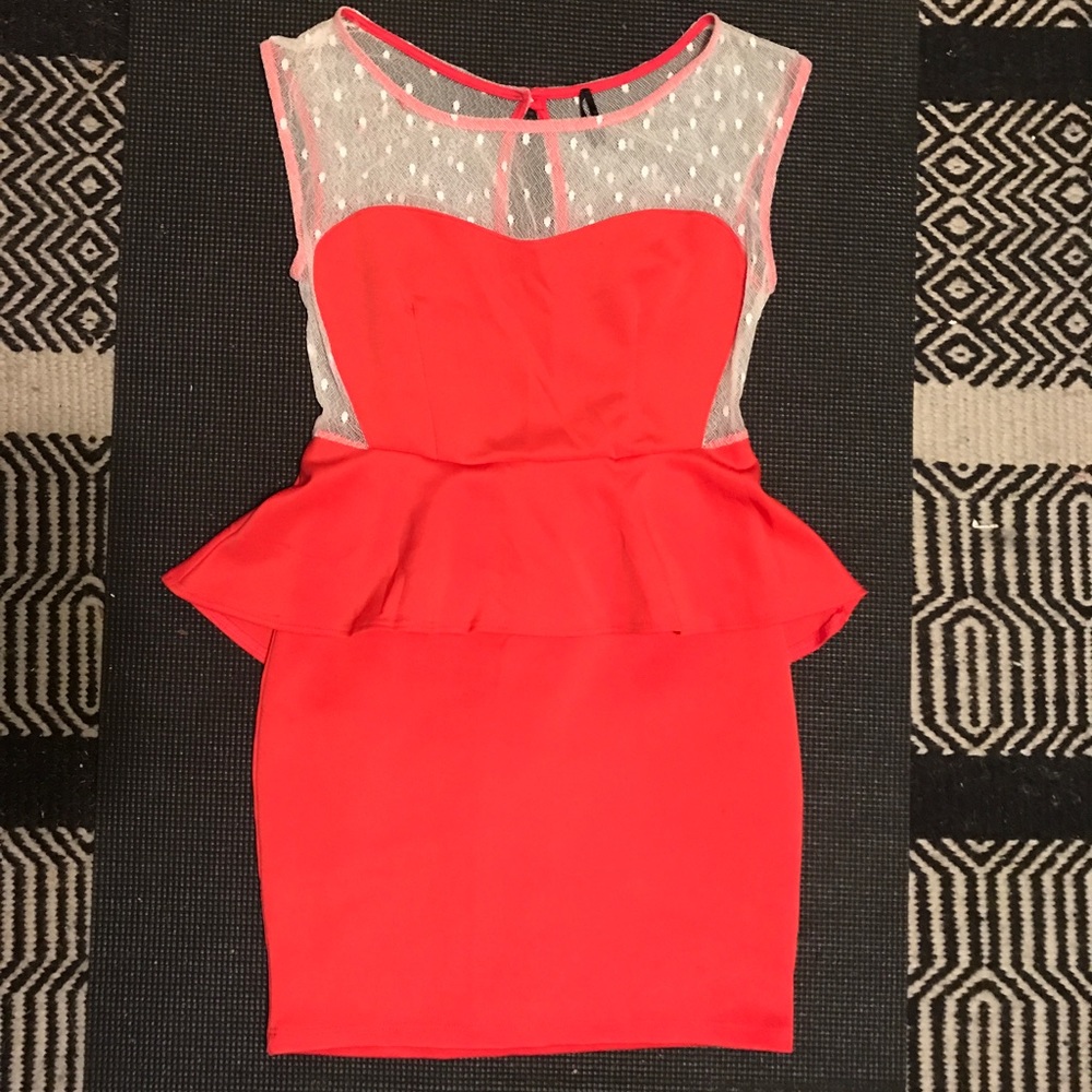 Coral & Polka Dot Peplum Dress