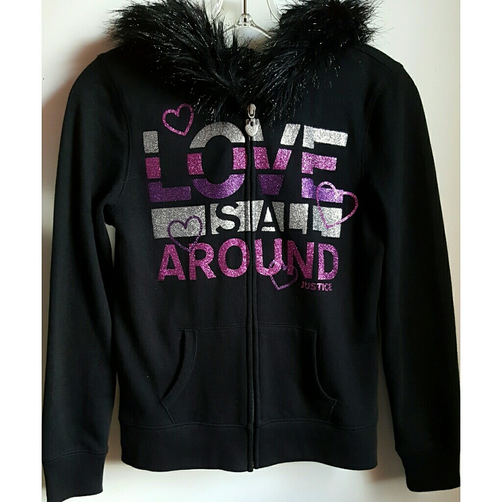 Justice Black Hoodie with faux fur.