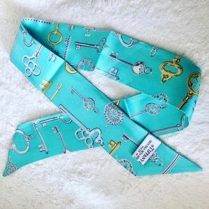 Tiffany Blue and Gold Silk Key Ribbon Scarf