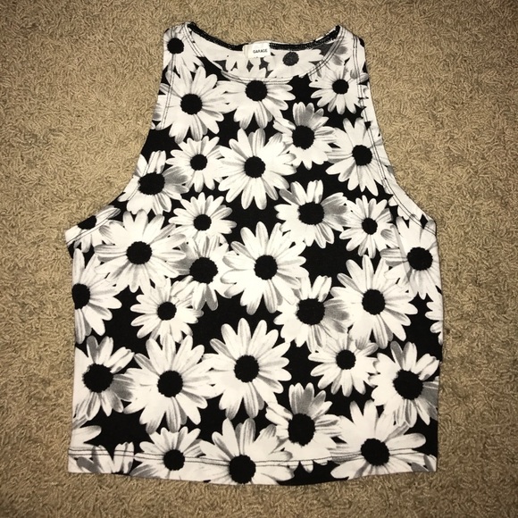 Garage Tops - Black and white sunflower crop top