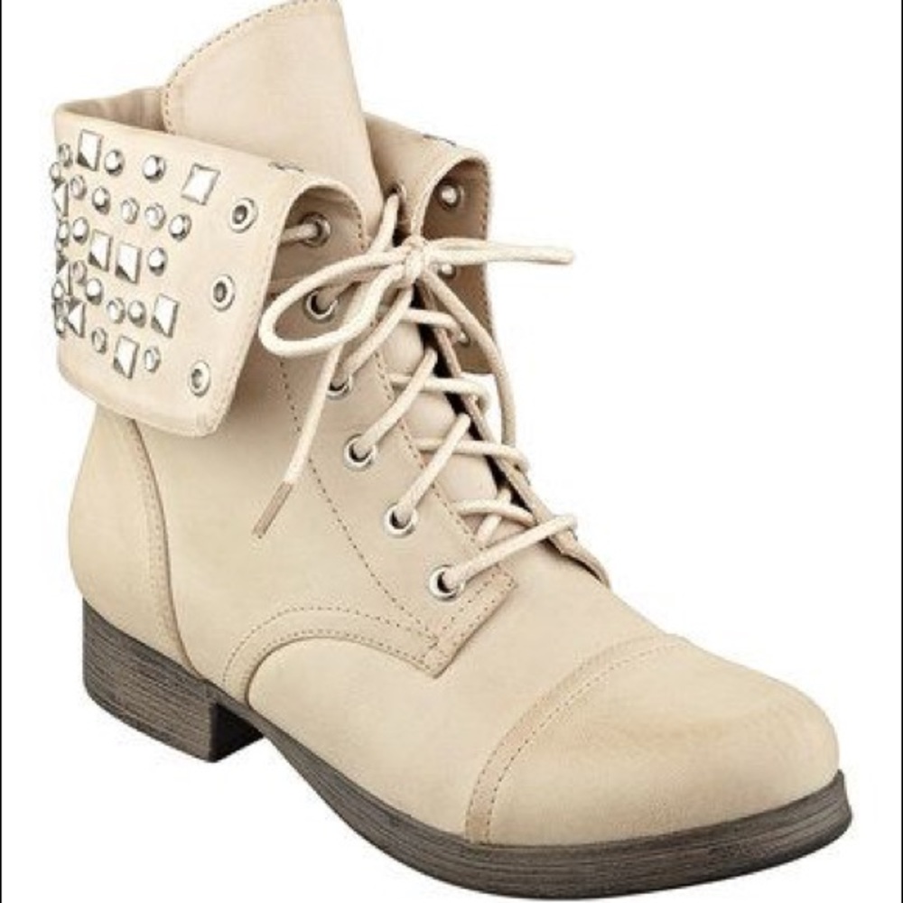Studded cream booties
