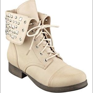 Studded cream booties