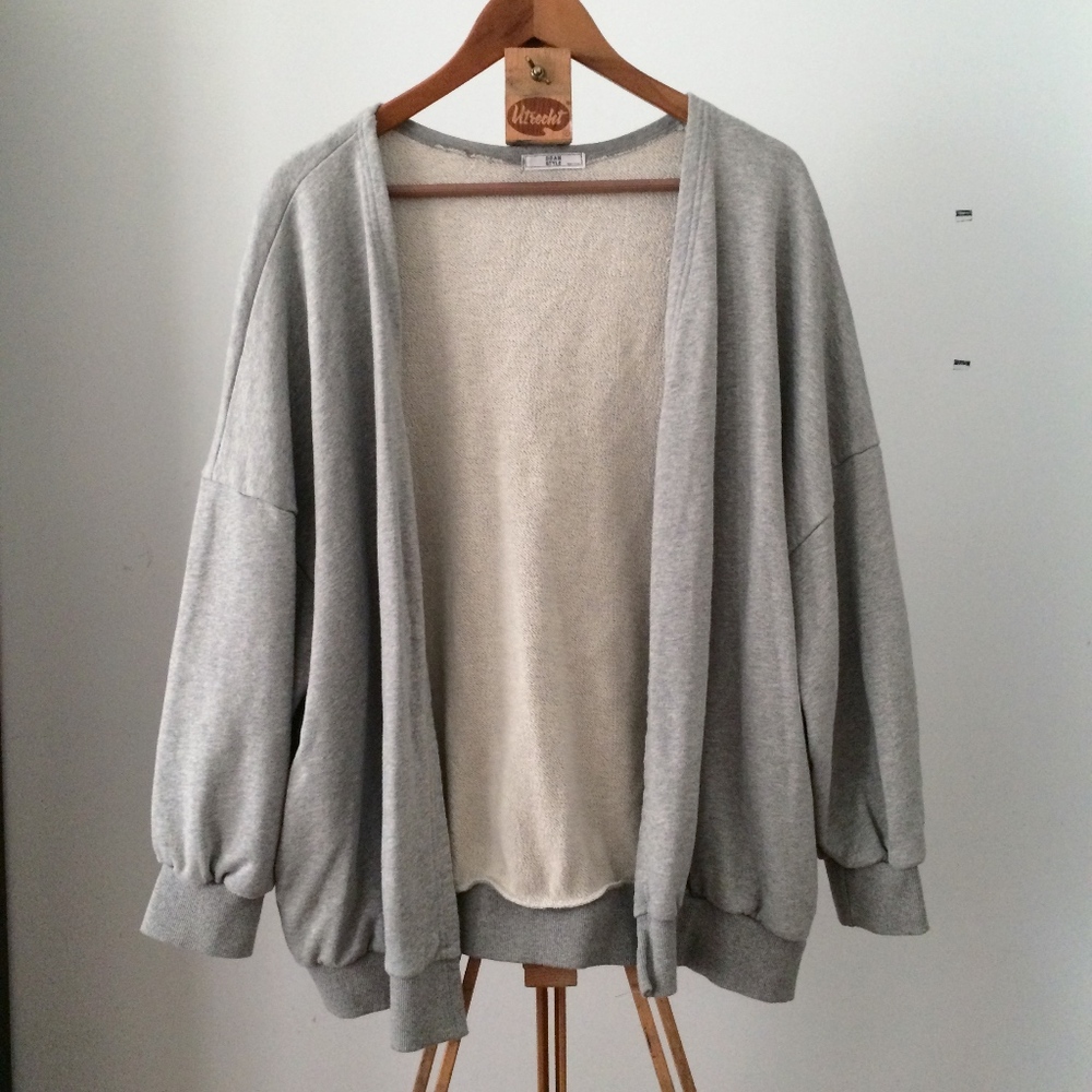 Gray Drop-Shoulder Oversized Terry Cardigan