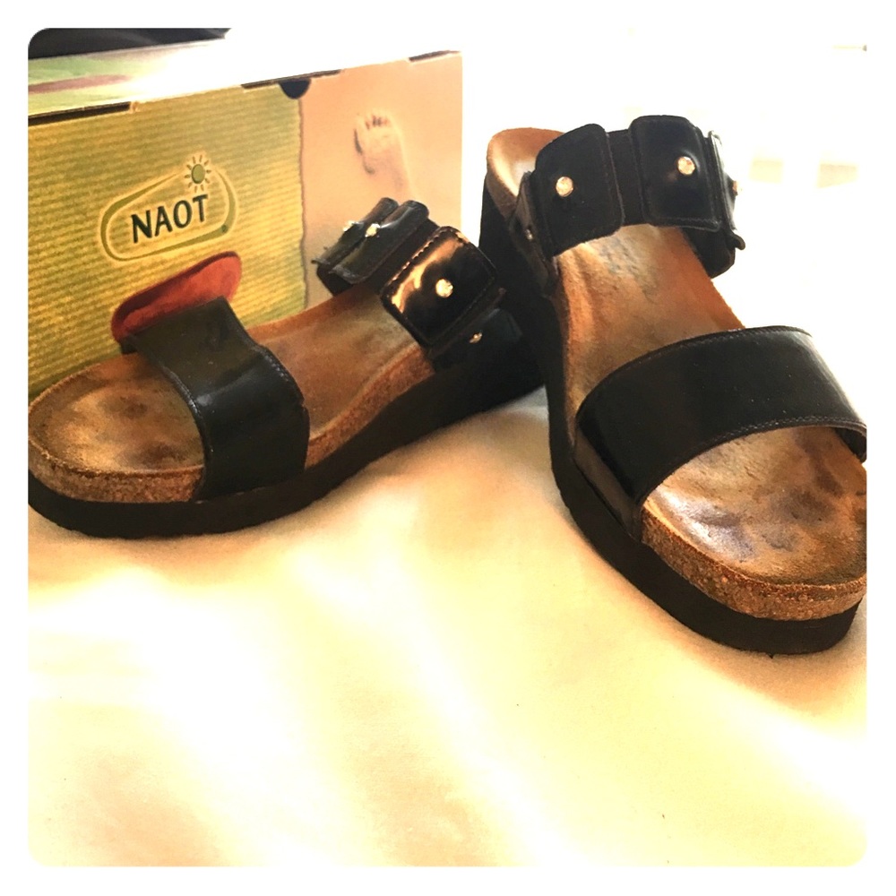 Black leather slides