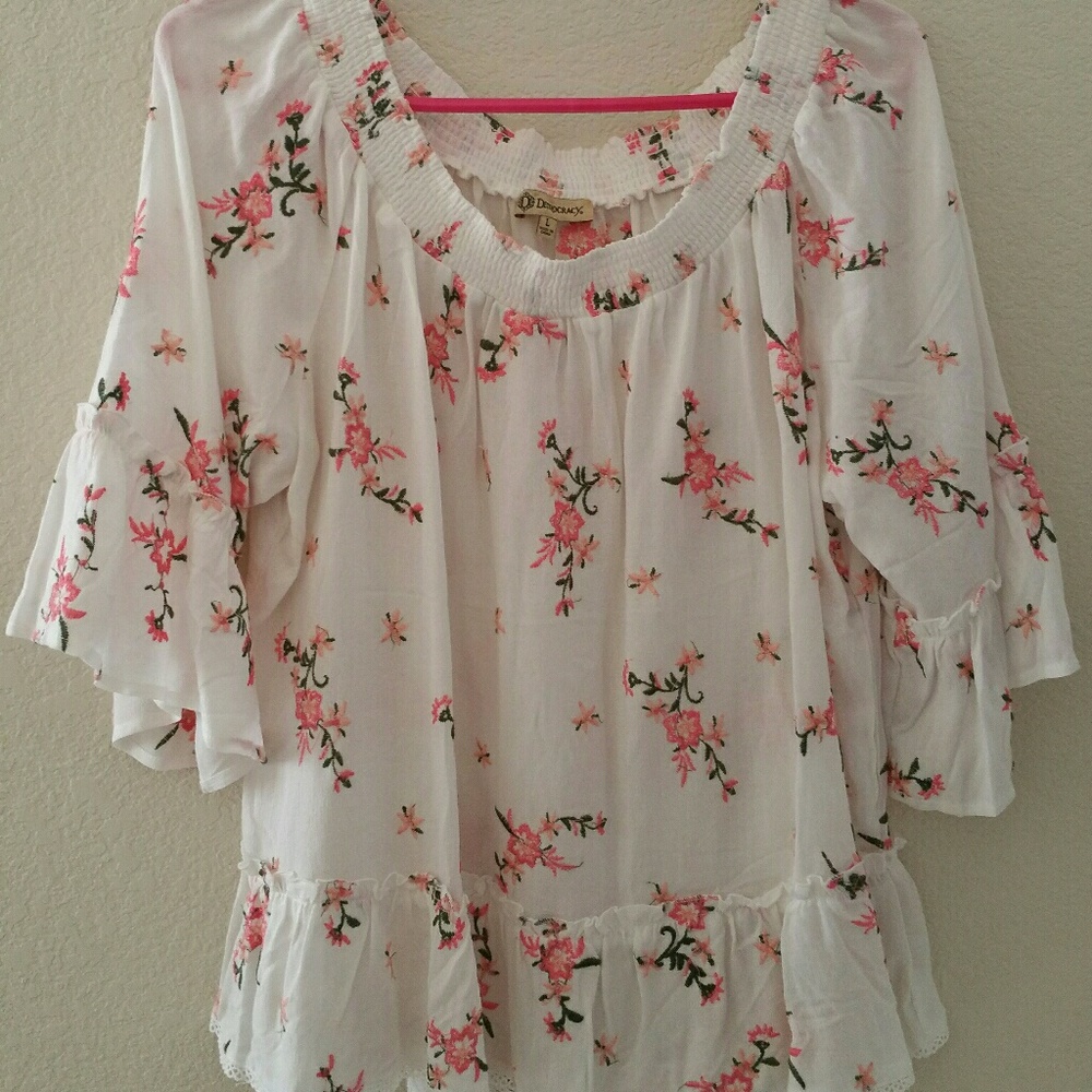 Democracy off-shoulder embroidered blouse