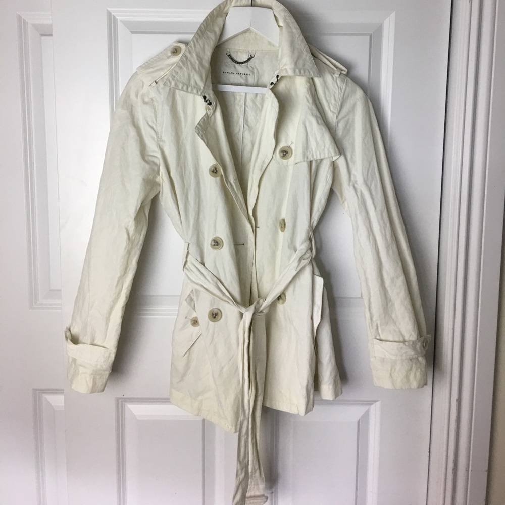 Banana Republic Light Beige Trench Coat Belted Button Front Jacket Size M