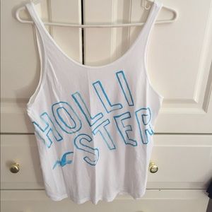 White Hollister tank top with blue lettering!