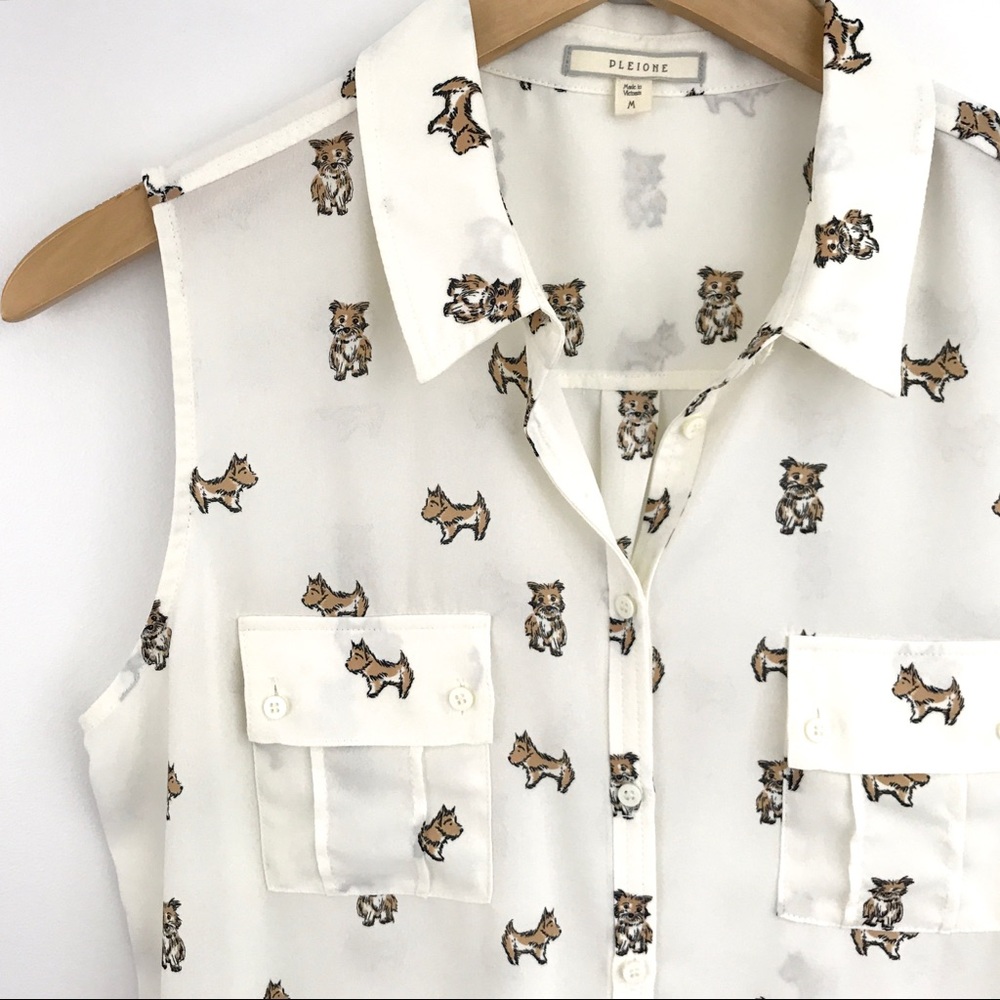 Pleoine Sleeveless Two Pocket Print Blouse NWOT - Picture 1 of 7