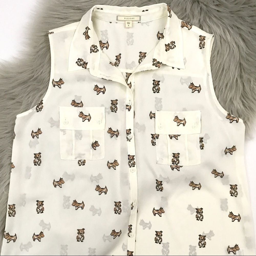 Pleoine Sleeveless Two Pocket Print Blouse NWOT - Picture 4 of 7